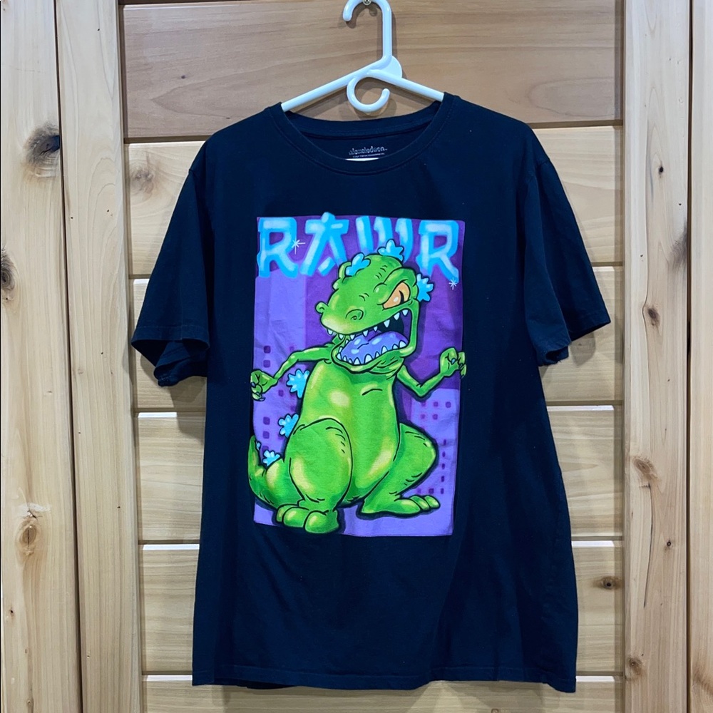 Nickelodeon Black Tee with Green Dinosaur Graphic